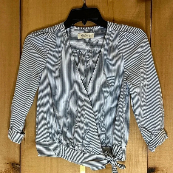 Madewell Blue Striped Wrap Top​ - Picture 2 of 4